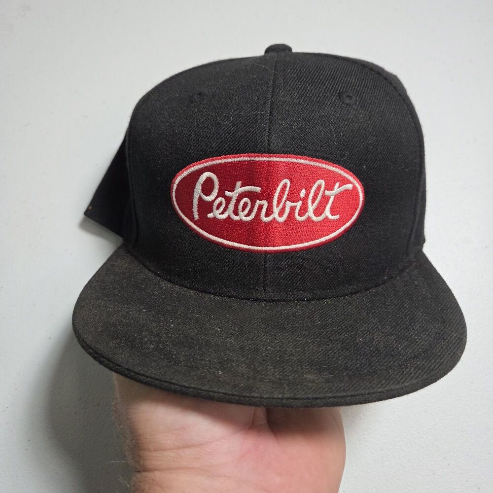Peterbilt Hat Fitted 7 3/4 Black Red Oval Script Patch Trucker Semi KB Ethos Cap